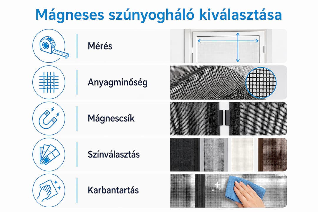 Így válaszd ki a megfelelő mágneses szúnyoghálót – szemléltető infografika lépésről lépésre