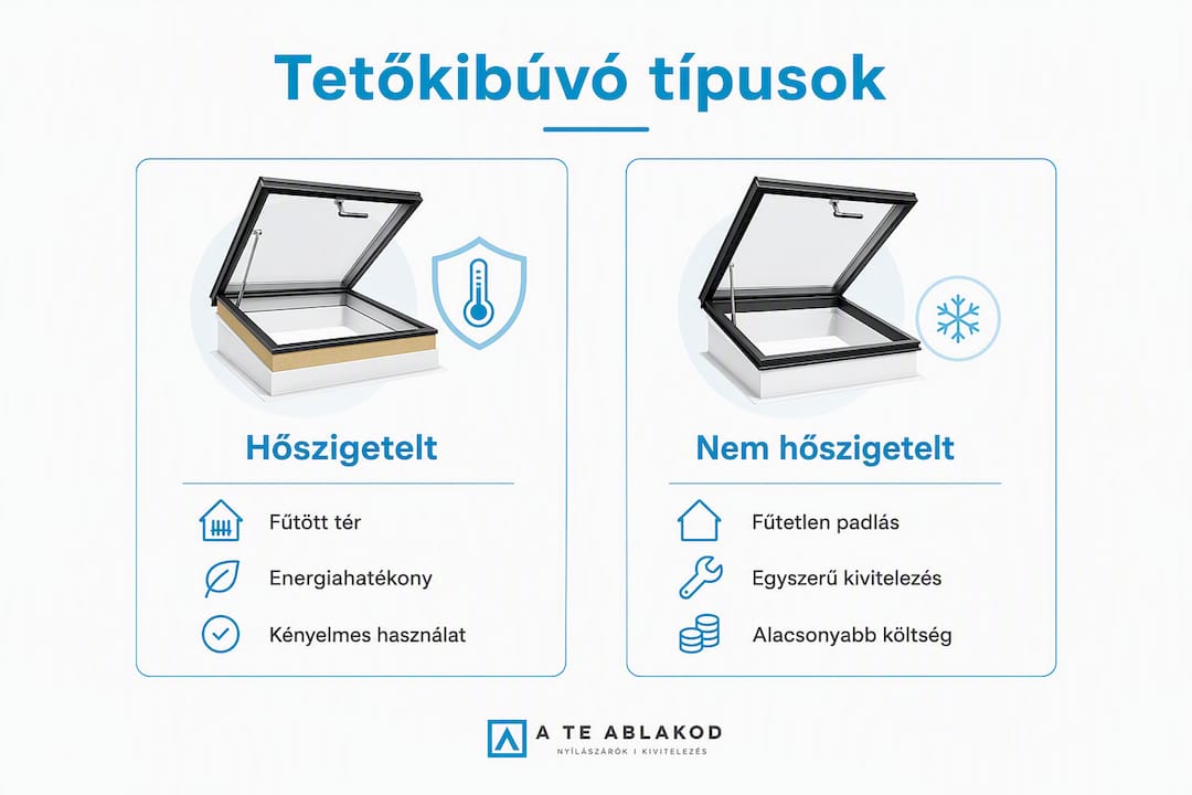 Összehasonlító infografika a tetőkibúvók hőszigetelt és hagyományos változatairól