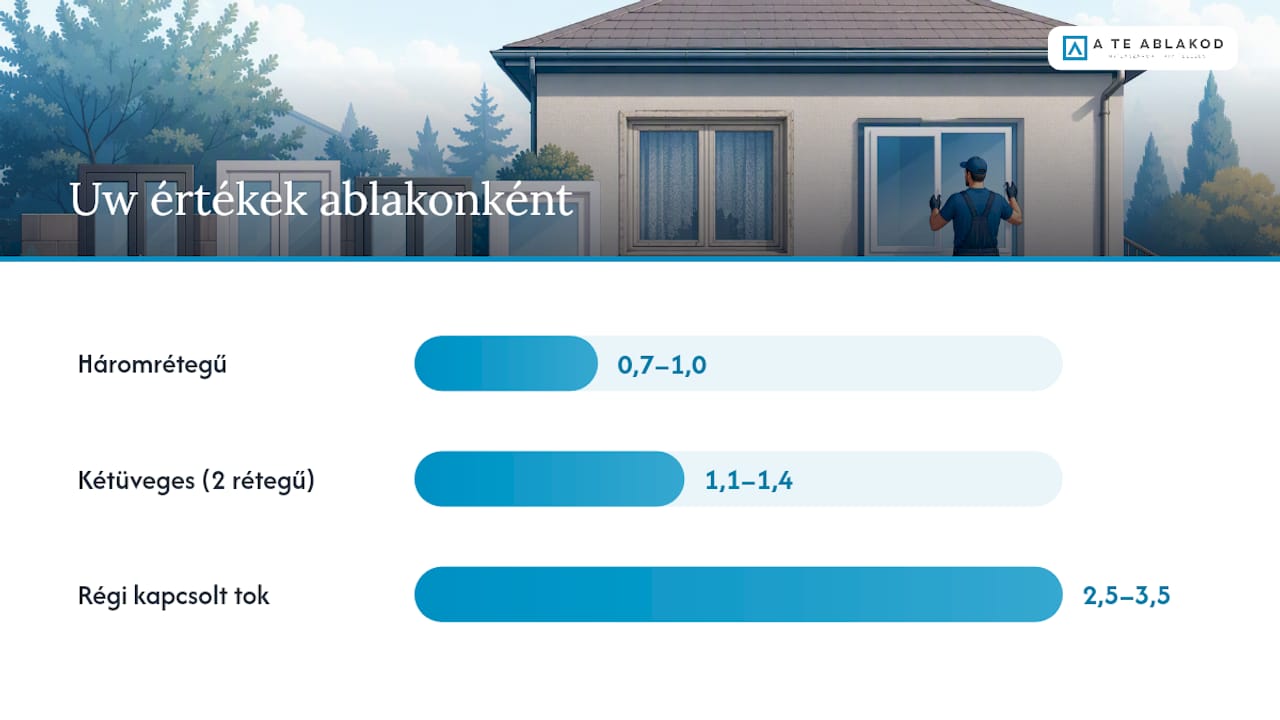 Ablakok Uw hőátbocsátási értékeinek összehasonlító ábrája