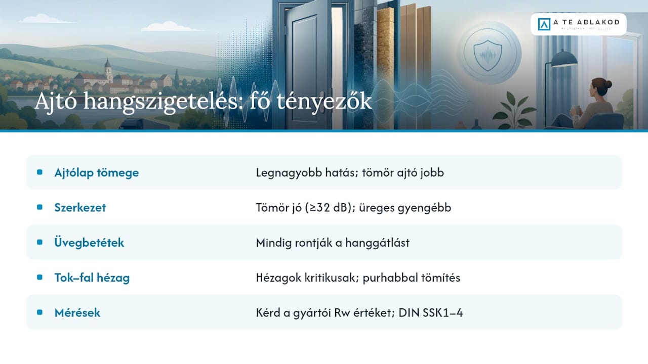 Ajtók hangszigetelési szempontjainak összehasonlító ábrája