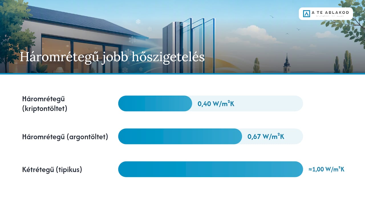 Kettős és hármas üvegezés Ug értékeinek összehasonlító ábrája