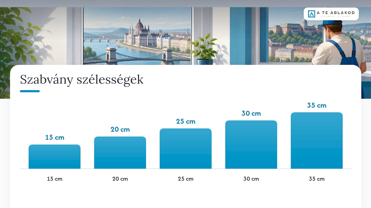 Műanyag ablakpárkány szélességének mérési vázlata