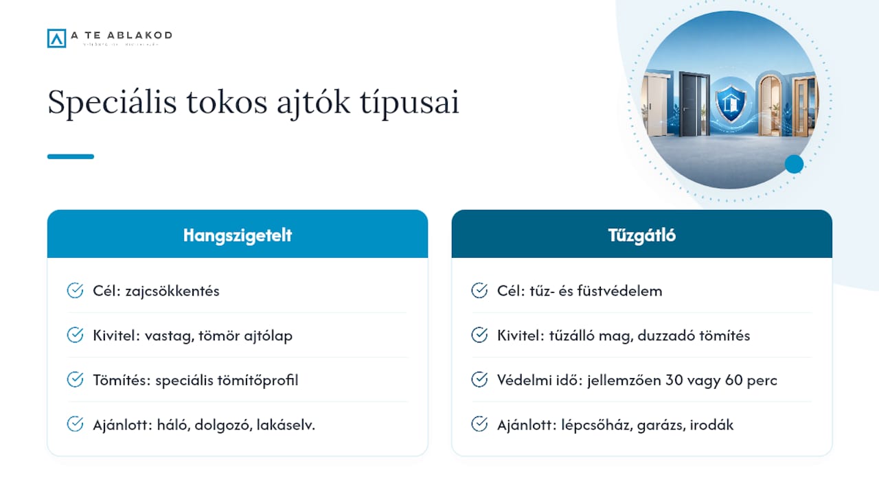 Milyen speciális tokos ajtók léteznek: hangszigetelt és tűzgátló megoldások — overview diagram