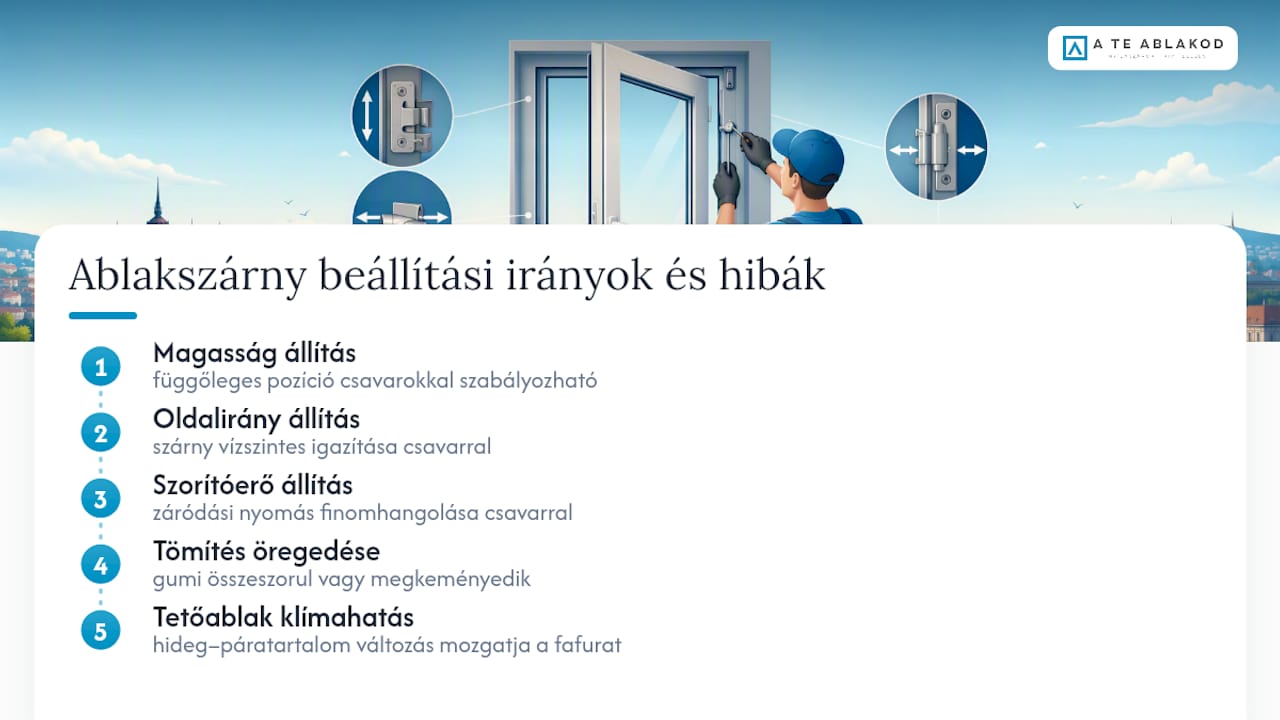 Az ablakvasalat három állítási iránya