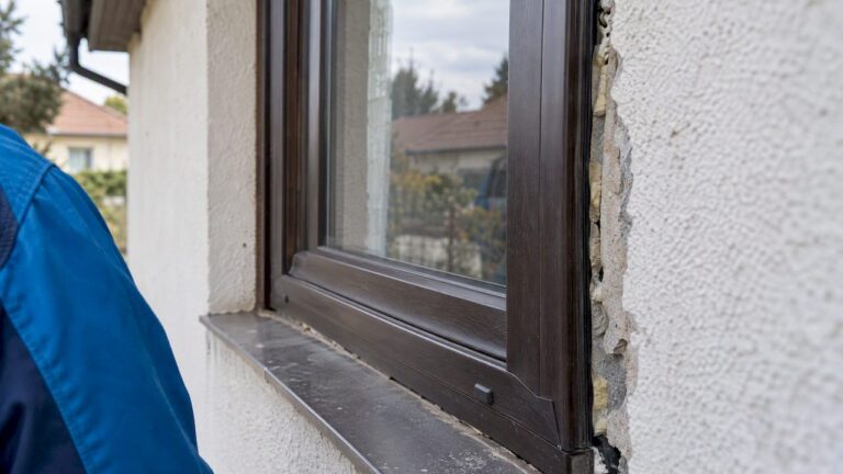Sötét műanyag ablakkeret enyhe deformációja