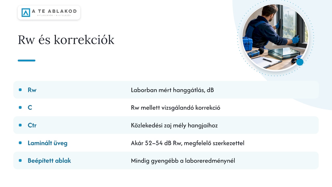 Rw, C és Ctr hanggátlási mutatók összevetése